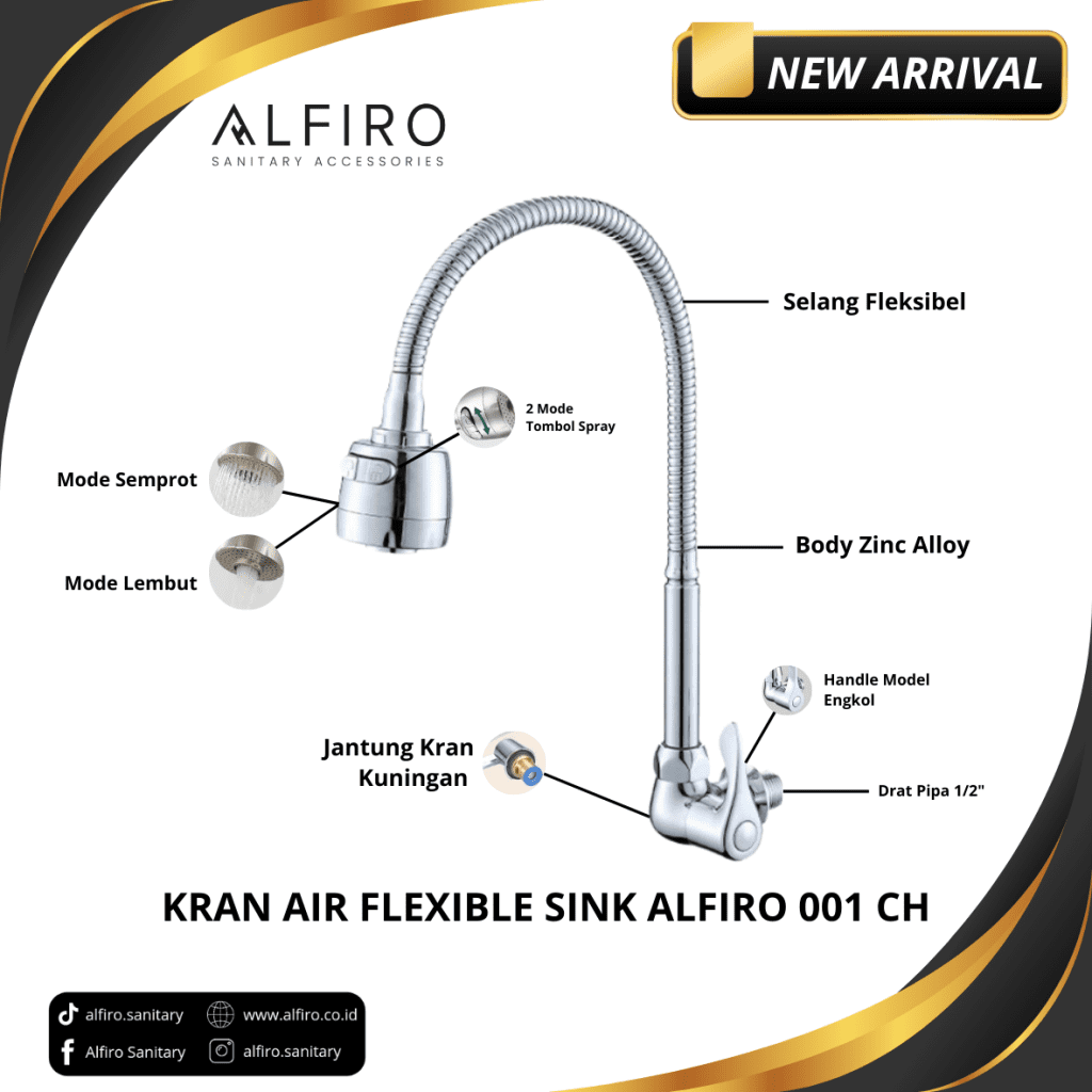 Produk Alfiro Sanitary di Bali Mester - Bingung cari produk sanitary yang tahan lama Di Bali Mester Kran Air Flexible Sink Alfiro 001 CH 1024x1024