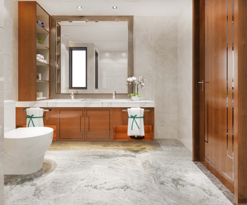 3d Rendering Modern Design Marble Tile Toilet Bathroom With Shelf 1 1 1024x853