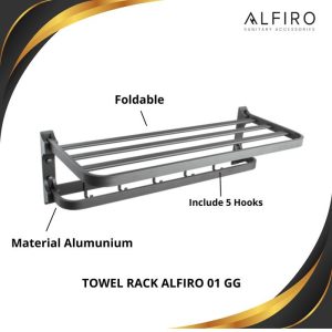 Towel Rack Alfiro 01 GG - Rak Handuk Alumunium, Abu Abu, 5 Slot gantungan.