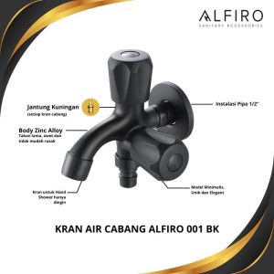 Kran Cabang Alfiro 001 BK – Warna Hitam untuk Shower dan Wastafel, Elegan, Minimalis, Kuat.