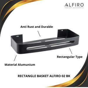 Rectangle Basket Alfiro 02 BK - Keranjang Penyimpanan anti rust, Kuat, tahan Lama.