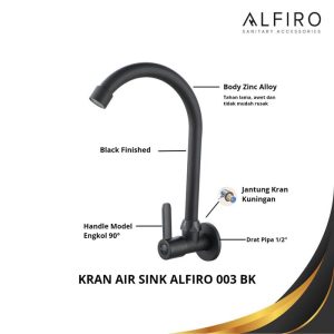 Kran Air Alfiro 003 BK – Kran Dapur Hitam Elegan, MInimalis, Unik dan Elegan, 1/2inch instalasi pipa.