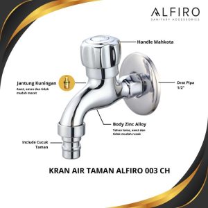 Kran Taman Alfiro 003 CH – Chrome Kilap, Cartridge Kuningan, Anti Karat, Tahan Lama.