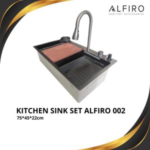 Kitchen Sink Alfiro 002 – wastafel Dapur Serbaguna, Komplit, Dispenser Sabun, Talenan, Keranjang