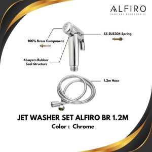 Jet Washer Alfiro CH – Semprotan Toilet Chrome, Tembaga Kuat, Anti Bocor, Selang 1.2m, Tahan Lama, Elegan.