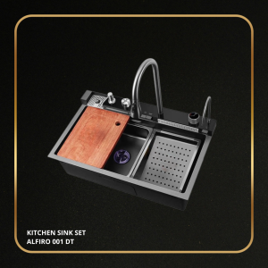 Kitchen Sink Alfiro 001 DT – Wastafel dapur multifungsi, Komplit, Dua Tray , Keran Fleksibel, Talenan.