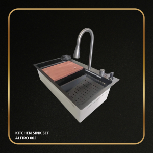 Kitchen Sink Alfiro 002 – wastafel Dapur Serbaguna, Komplit, Dispenser Sabun, Talenan, Keranjang